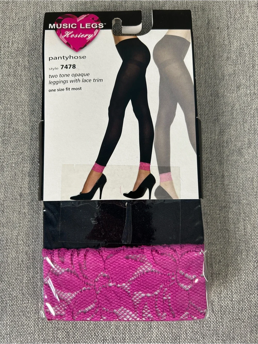 Music Legs Bright Pink Lace-Trim Opaque Leggings